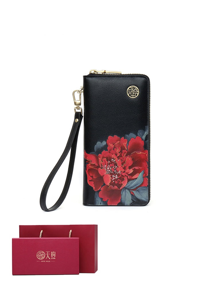 Ladies Zipper Leather Print Wallet