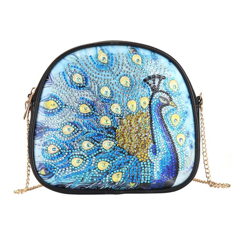 One-shoulder Handmade Point Diamond Satchel Peacock Mandala